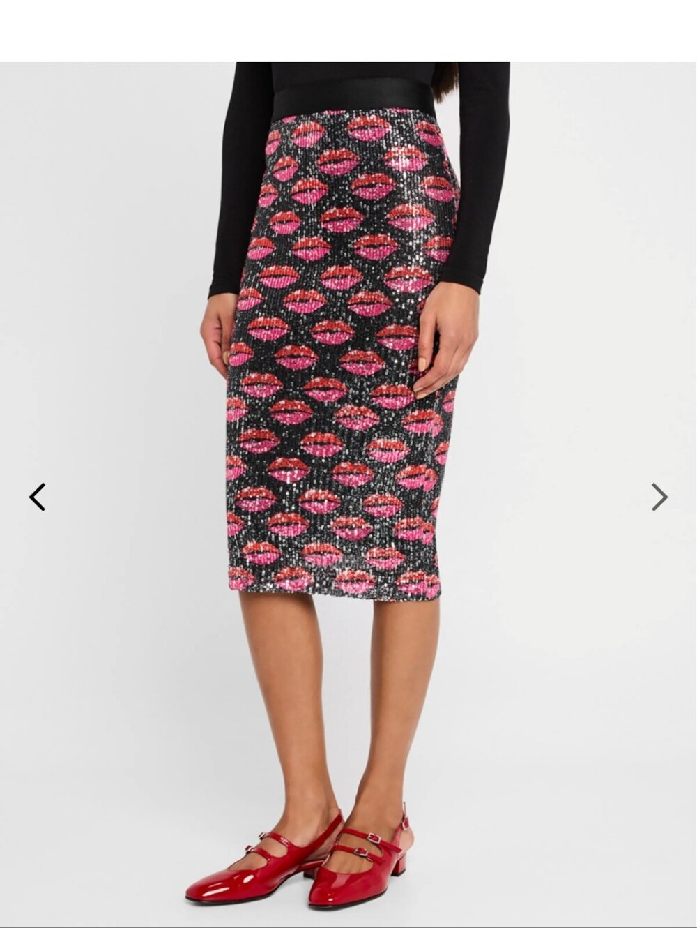 Sequin Lip-Print Pencil Skirt - Pink on Black